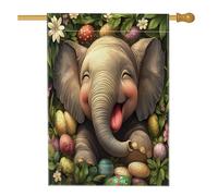 Bandiere per la casa della fauna selvatica con elefanti pasquali primaverili, 71 x 101 cm, double face, per esterni, uova di animali selvatici della foresta, bandiere verticali standard per la casa