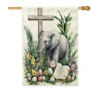 Bandiere per la casa della fauna selvatica con elefanti pasquali primaverili, 71 x 101 cm, double face, per esterni, divertenti animali selvatici, uova incrociate con animali selvatici, bandiera