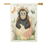 Bandiere per la casa della fauna selvatica con gorilla primaverile, 71 x 101 cm, double face, per esterni, divertente, animali selvatici, uova scanalate, tela verticale, bandiera per la casa, per le