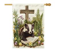 Bandiere per la casa della fauna selvatica con tasso pasquale, 71 x 101 cm, double-face, divertente, con animali selvatici, uova incrociate, bandiera verticale standard per la casa, per le vacanze