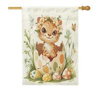 Bandiere per la casa della fauna selvatica primaverile pasquale, 71 x 101 cm, double face, per esterni, divertente animale selvatico, uova Groovy Eggs in lino verticale, bandiera per la casa, per le
