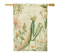 Bandiere per la casa della mantide primaverile in preghiera, 71 x 101 cm, su entrambi i lati, vintage con piante floreali standard, bandiere per la casa, bandiere per insetti sul retro del cortile