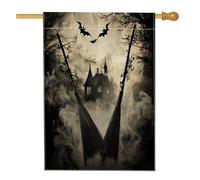 Bandiere per la casa della strega di Halloween con scopa magica, 71 x 101 cm, double face, per esterni, horror, spaventosa, vintage, casa infestata, tela verticale, bandiera per la casa, spettrale per