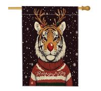 Bandiere per la casa della tigre di buon Natale, 71 x 101 cm, double face, per esterni, divertenti animali della neve, bandiere verticali standard per la casa, decorazione per la casa e il cortile