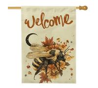 Bandiere per la casa delle api autunnali ad acquerello, 71 x 101 cm, double face, per esterni, divertente bandiera autunnale con fiori e insetti verticali, in tela per la casa, con foglie di piante