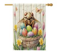 Bandiere per la casa delle cicale pasquali primaverili 71 x 101 cm su entrambi i lati, cesto di legno uova standard bandiere per la casa, bandiere per insetti da cortile decorazioni per esterni