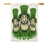 Bandiere per la casa dello gnomo per il giorno di San Patrizio, 71 x 101 cm, double face, simpatiche bandiere verticali in lino con trifoglio, bandiera per la casa, divertente festa anteriore cortile