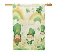 Bandiere per la casa dello gnomo per il giorno di San Patrizio, 71 x 101 cm su entrambi i lati per esterni, semplice leprechaun trifoglio bandiera verticale in tela per la casa, divertente festa