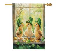 Bandiere per la casa di gallina di San Patrizio, 71 x 101 cm, double face per esterni, finestra divertente gallo standard verticale su tela per la casa, bandiera con trifoglio, stampa cortile cortile