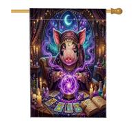 Bandiere per la casa di Halloween con maiale strega 71 x 101 cm su entrambi i lati per esterni, spaventosi e raccapriccianti tarocchi streghe tarocchi verticale tela per la casa, bandiera spettrale
