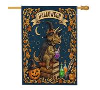 Bandiere per la casa di Halloween triceratopo 71,1 x 101,6 cm, double face, per decorazioni, dinosauri, vintage, in tela da cortile, bandiere per la casa, libri, bandiere decorative per esterni