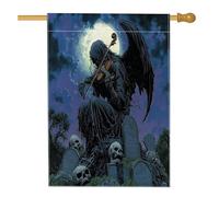 Bandiere per la casa di Halloween Triste Mietitore, 71 x 101 cm, double face, per esterni, horror spaventoso, teschio spaventoso, violino standard verticale, tela per la casa, cimitero scheletro