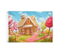 Bandiere per la casa di pan di zenzero per esterni, fantasioso cartone animato lecca-lecca caramelle estate pesca banner decorativo per esterni con occhiello decorazione per portico anteriore giardino