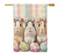 Bandiere per la casa di Pasqua con porcellini d'India, 71 x 101 cm, double-face, simpatiche uova divertenti, animali, standard verticale, su tela, bandiera per la casa, strana bandiera con stampa
