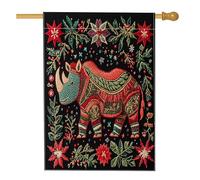 Bandiere per la casa di rinoceronti di buon Natale, 71 x 101 cm, double-face per esterni, con animali estetici, standard verticali, bandiere per la casa, decorazione per la casa e il cortile