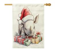 Bandiere per la casa di rinoceronti Merry Christmas, 71 x 101 cm, double-face, per esterni, divertimento invernale, animali natalizi, bandiere verticali per la casa, decorazione per la casa e il