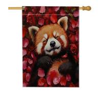 Bandiere per la casa di San Valentino con panda rosso, 71 x 101 cm, double face, per esterni, per amanti del divertimento con rose, standard verticali, in tela, decorazione per la casa, per le vacanze