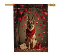 Bandiere per la casa di San Valentino con pastore tedesco, 71 x 101 cm, double face, per esterni, divertente, cuore, albero, cucciolo, tela verticale, bandiera per la casa, per cortile e cortile