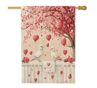 Bandiere per la casa in iuta con colombe e uccelli, 28 x 40 cm, double face, per esterni, recinzioni per San Valentino, bandiere per la casa, bandiera floreale per portico