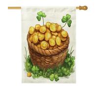 Bandiere per la casa in vaso d'oro per il giorno di San Patrizio, 71 x 101 cm, double face, divertente, simpatico, trifoglio, verticale, tela, bandierine per la casa, decorazione per cortile anteriore