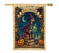 Bandiere per la casa parasaurolophus di Halloween, 71,1 x 101,6 cm, double-face, per decorazioni, con dinosauri, vintage, in tela, per la casa, libri, in iuta, per esterni