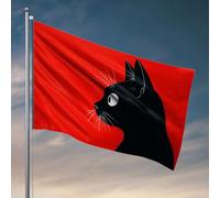 Bandiere per la decorazione della stanza, un gatto nero con baffi bianchi su sfondo rosso. Bandiera ornamenti da cortile decorazioni per esterni (120 x 180 cm)