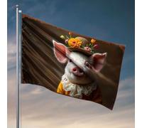 Bandiere per la decorazione della stanza Un maiale che indossa un cappello floreale e colletto in pizzo. Bandiera ornamenti da cortile decorazione esterna (120 x 180 cm)
