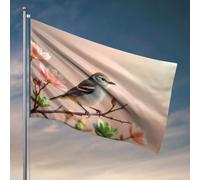 Bandiere per la decorazione della stanza Un uccello si appollaia su un ramo ornato con fiori rosa. Bandiera ornamenti da cortile decorazione esterna (152 x 244 cm)