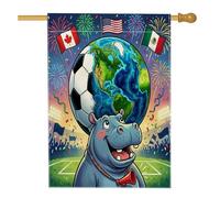 Bandiere per la stagione calcistica 2026 con ippopotamo, 71 x 101 cm, per esterni, per festeggiare il giorno della partita e celebrare le bandiere verticali standard di lino degli animali selvatici
