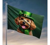 Bandiere per la stanza dei ragazzi Un cane allegro che indossa un cappello verde con trifogli. Bandiera bandiere universitarie per dormitorio bandiere per camera ragazzi divertenti (30 x 45 cm)