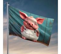 Bandiere per la stanza dei ragazzi Un simpatico maiale dei cartoni animati che indossa una tuta. Bandiera bandiere universitarie per dormitorio per camera ragazzi divertenti (30 x 45 cm)