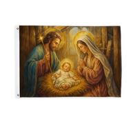 Bandiere per presepe per esterni, religiosa tradizionale Maria Giuseppe, Natale, oro, decorativo, con passacavo, decorazione per portico anteriore, giardino, balcone, casa, 0,9 x 1,5 m