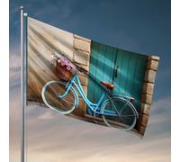 Bandiere per ragazzi bicicletta vintage con fiori davanti alla bandiera blu porta decorazioni esterne per patio camera da letto bandiere (120 x 180 cm)