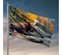 Bandiere per stanza adolescenti ragazzi alce che riposano vicino a un fiume in autunno. Bandiera uomo grotta bar decorazione cortile (152 x 244 cm)