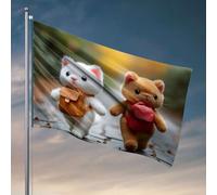 Bandiere per stanza divertenti due simpatici gattini con zaini che camminano insieme. Bandiera cartello di benvenuto per portico anteriore in piedi decorazione retrò (60 x 90 cm)