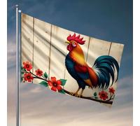Bandiere per stanza divertenti un gallo colorato appollaiato su un ramo con fiori vivaci. Bandiera decorazioni per portico bandiera all'aperto per dormitorio divertente (30 x 45 cm)