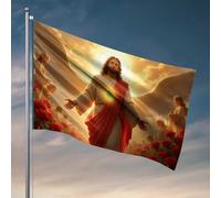 Bandiere per stanza per ragazzi, Gesù e angeli in un giardino di rose, bandiere per camera da letto, adolescenti, ragazze, roba (60 x 90 cm)