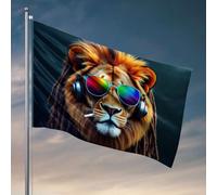 Bandiere per stanza ragazze un leone con dreadlocks, occhiali da sole e cuffie. Bandiera per camera da letto dei ragazzi decorazione autunno portico decorazione (30 x 45 cm)