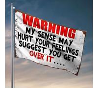 Bandiere per stanza universitaria con scritta "Warning My Sense May Hurt Your Feelings Suggest You Get Over It... Flag Man Cave Rules Rules Decor for Man Cave" (60 x 90 cm)