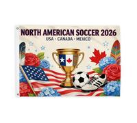 Bandiere per trofei per esterni, bandiere decorative estive rosse con palla da calcio, con occhielli, decorazione per portico anteriore, giardino, balcone, casa, 0,6 x 0,9 m