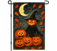 Bandiere Personalizzate Scarecrow Moon Pumpkin Witch Hat Jack Lantern | Halloween Piccola bandiera Decorazioni Per Giardino 12x18in lavabile Bandiere Decorazioni stampata Piccolo striscione
