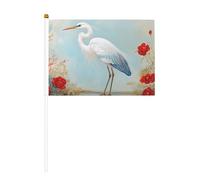 Bandiere piccole a mano con airone blu con fiori rossi, mini bandiere su bastone per feste, attività di squadra, parate, decorazione per le vacanze, confezione da 10