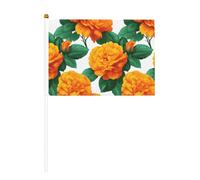 Bandiere piccole a mano con fiori arancioni e gialli, mini bandiere su bastone per feste, attività di squadra, parate, decorazione per vacanze, confezione da 10