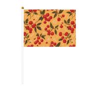 Bandiere piccole a mano con foglie di bacche rosse su sfondo arancione pastello, mini bandiere su bastone per feste, attività di squadra, parate, decorazione per le vacanze, confezione da 10