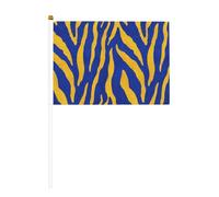 Bandiere piccole a mano con motivo a strisce tigri, blu e gialle, mini bandiere su bastone per feste, attività di squadra, parate, decorazione per le vacanze, confezione da 10