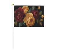 Bandiere piccole a mano con rose dorate e rosse, mini bandiere su bastone per feste, attività di squadra, parate, decorazione per vacanze, confezione da 10