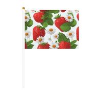 Bandiere piccole con fragole rosse e margherite bianche, piccole bandiere tenute in mano, mini bandiere su bastone per feste, attività di squadra, sfilate, decorazione per le vacanze, confezione da 10