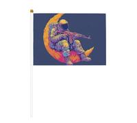 Bandiere piccole da tenere in mano con astronauta sulla luna crescente, mini bandiere su bastone per feste, attività di squadra, parate, decorazione per le vacanze, confezione da 10