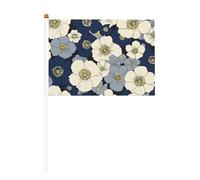 Bandiere piccole da tenere in mano con fiori blu navy e crema, mini bandiere su bastone per feste, attività di squadra, parate, decorazione per le vacanze, confezione da 10