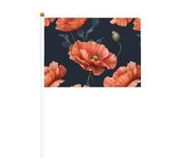Bandiere piccole da tenere in mano con fiori di papavero arancione su sfondo blu scuro, mini bandiere su bastone per feste, attività di squadra, parate, decorazione per le vacanze, confezione da 10